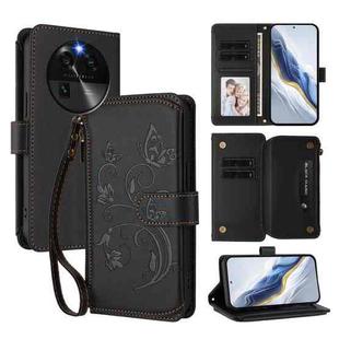 For OPPO Find X6 5G Butterfly Love Flower Multi-card Zipper Wallet Leather Phone Case(Black)