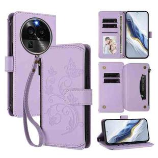 For OPPO Find X6 Pro 5G Butterfly Love Flower Multi-card Zipper Wallet Leather Phone Case(Light Purple)