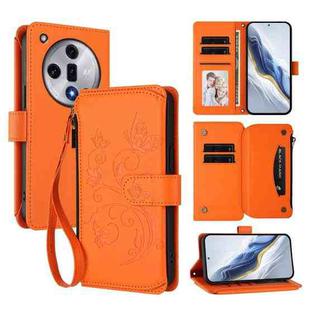 For OPPO Find X7 Butterfly Love Flower Multi-card Zipper Wallet Leather Phone Case(Orange)