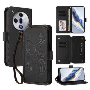 For OPPO Find X7 Butterfly Love Flower Multi-card Zipper Wallet Leather Phone Case(Black)