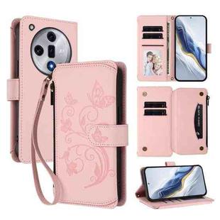 For OPPO Find X7 Butterfly Love Flower Multi-card Zipper Wallet Leather Phone Case(Pink)