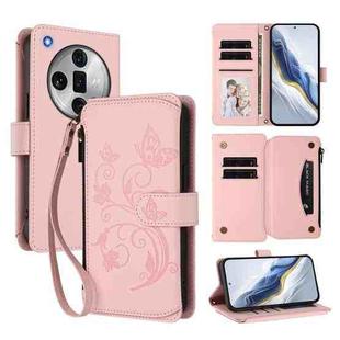 For OPPO Find X7 Ultra Butterfly Love Flower Multi-card Zipper Wallet Leather Phone Case(Pink)