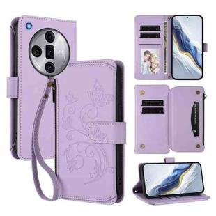 For OPPO Find X7 Ultra Butterfly Love Flower Multi-card Zipper Wallet Leather Phone Case(Light Purple)