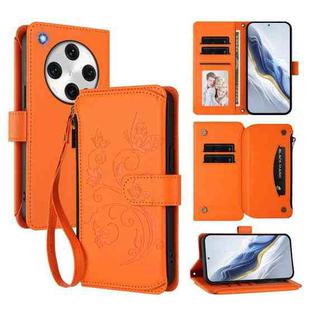 For OPPO Find X8 Pro 5G Butterfly Love Flower Multi-card Zipper Wallet Leather Phone Case(Orange)