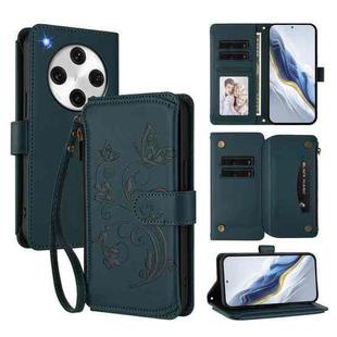 For OPPO Find X8 Pro 5G Butterfly Love Flower Multi-card Zipper Wallet Leather Phone Case(Dark Green)