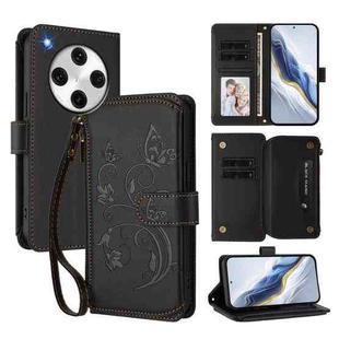 For OPPO Find X8 Pro 5G Butterfly Love Flower Multi-card Zipper Wallet Leather Phone Case(Black)