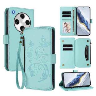 For OPPO Find X8 Pro 5G Butterfly Love Flower Multi-card Zipper Wallet Leather Phone Case(Mint Green)