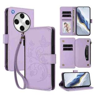 For OPPO Find X8 Pro 5G Butterfly Love Flower Multi-card Zipper Wallet Leather Phone Case(Light Purple)