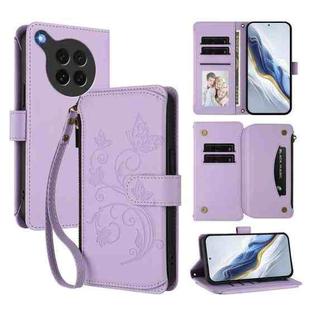 For OPPO Find X8s 5G Butterfly Love Flower Multi-card Zipper Wallet Leather Phone Case(Light Purple)