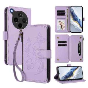 For OPPO Find X8s+ 5G Butterfly Love Flower Multi-card Zipper Wallet Leather Phone Case(Light Purple)