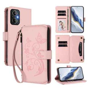 For OPPO Reno8 4G / Reno7 4G Global Butterfly Love Flower Multi-card Zipper Wallet Leather Phone Case(Pink)
