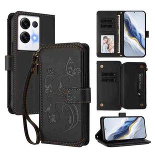 For OPPO Reno8 Pro 5G Butterfly Love Flower Multi-card Zipper Wallet Leather Phone Case(Black)