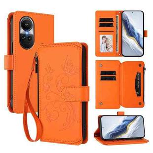 For OPPO Reno10 / Reno10 Pro 5G Global Butterfly Love Flower Multi-card Zipper Wallet Leather Phone Case(Orange)