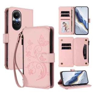 For OPPO Reno10 / Reno10 Pro 5G Global Butterfly Love Flower Multi-card Zipper Wallet Leather Phone Case(Pink)