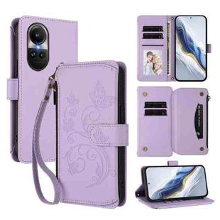 For OPPO Reno10 / Reno10 Pro 5G Global Butterfly Love Flower Multi-card Zipper Wallet Leather Phone Case(Light Purple)