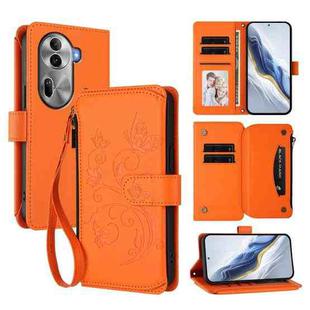 For OPPO Reno11 Pro 5G Global Butterfly Love Flower Multi-card Zipper Wallet Leather Phone Case(Orange)