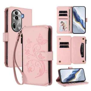 For OPPO Reno11 Pro 5G Global Butterfly Love Flower Multi-card Zipper Wallet Leather Phone Case(Pink)