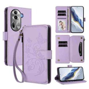 For OPPO Reno11 Pro 5G Global Butterfly Love Flower Multi-card Zipper Wallet Leather Phone Case(Light Purple)