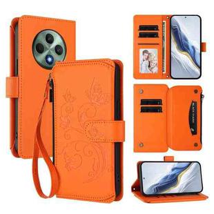 For OPPO Reno12 F 5G / 4G Butterfly Love Flower Multi-card Zipper Wallet Leather Phone Case(Orange)