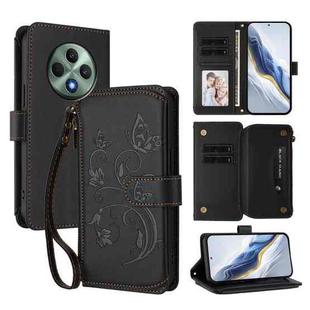 For OPPO Reno12 F 5G / 4G Butterfly Love Flower Multi-card Zipper Wallet Leather Phone Case(Black)