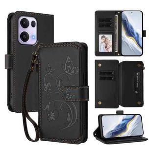 For OPPO Reno13 Pro 5G Global Butterfly Love Flower Multi-card Zipper Wallet Leather Phone Case(Black)