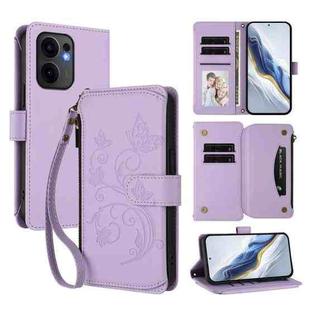 For OPPO Reno13 F 5G Global / 4G India Butterfly Love Flower Multi-card Zipper Wallet Leather Phone Case(Light Purple)