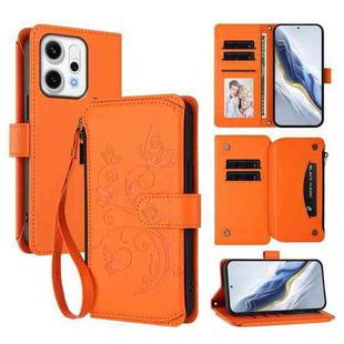 For OPPO Reno14 Pro 5G Butterfly Love Flower Multi-card Zipper Wallet Leather Phone Case(Orange)