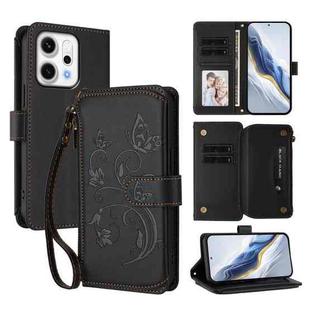 For OPPO Reno14 F 5G / Reno14 5G Butterfly Love Flower Multi-card Zipper Wallet Leather Phone Case(Black)