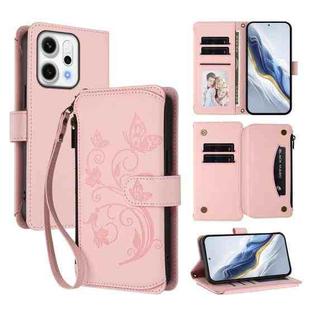 For OPPO Reno14 F 5G / Reno14 5G Butterfly Love Flower Multi-card Zipper Wallet Leather Phone Case(Pink)