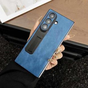 For Samsung Galaxy Z Fold7 Crazy Horse Texture Magnetic Phone Case with Holder(Blue)