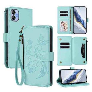 For Samsung Galaxy A04e 4G / M04 4G Butterfly Love Flower Multi-card Zipper Wallet Leather Phone Case(Mint Green)