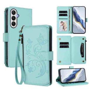 For Samsung Galaxy A05s 4G / F14 4G Butterfly Love Flower Multi-card Zipper Wallet Leather Phone Case(Mint Green)