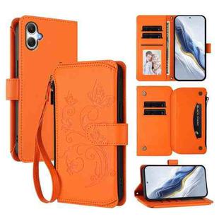 For Samsung Galaxy A07 4G / A06 4G / 5G Butterfly Love Flower Multi-card Zipper Wallet Leather Phone Case(Orange)