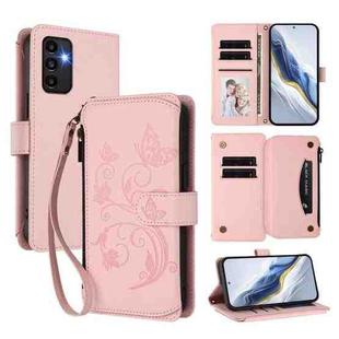 For Samsung Galaxy A13 4G / 5G / A04 4G Butterfly Love Flower Multi-card Zipper Wallet Leather Phone Case(Pink)
