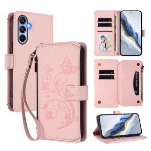 For Samsung Galaxy A15 4G / 5G Butterfly Love Flower Multi-card Zipper Wallet Leather Phone Case(Pink)