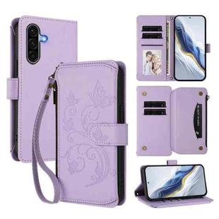 For Samsung Galaxy A36 5G / A56 5G Butterfly Love Flower Multi-card Zipper Wallet Leather Phone Case(Light Purple)