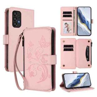 For Samsung Galaxy A53 5G Butterfly Love Flower Multi-card Zipper Wallet Leather Phone Case(Pink)
