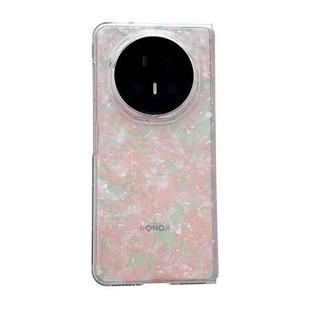 For Honor Magic V5 Pearlescent Shell Texture Phone Case(Pink Green)