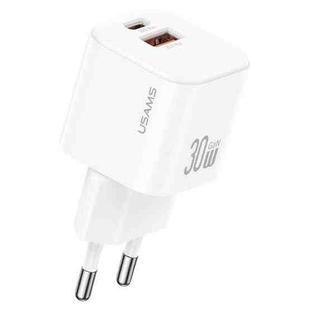 USAMS CC263 30W GaN USB-C / Type-C, USB Dual-port Mini Fast Charger, Plug:EU Plug(White)