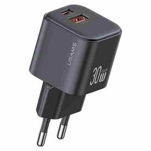 USAMS CC263 30W GaN USB-C / Type-C, USB Dual-port Mini Fast Charger, Plug:EU Plug(Black)