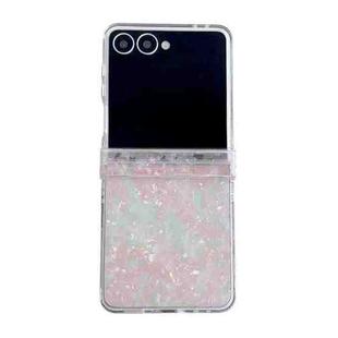 For Samsung Galaxy Z Flip7 5G Three-piece Set Pearlescent Shell Texture Phone Case(Pink Green)