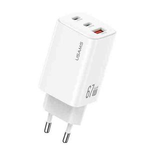 USAMS CC265 67W GaN 2 x Type-C, USB Triple-port Mini Fast Charger, Plug:EU Plug(White)