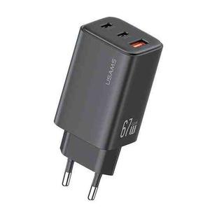 USAMS CC265 67W GaN 2 x Type-C, USB Triple-port Mini Fast Charger, Plug:EU Plug(Black)