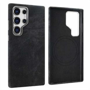 For Samsung Galaxy S25 Ultra 5G VIETAO Retro Denim Texture PU Leather MagSafe Phone Case(Black)