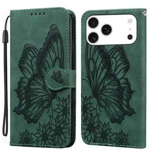 For iPhone 17 Pro Max Retro Skin Feel Butterflies Embossing Horizontal Flip Leather Phone Case(Green)