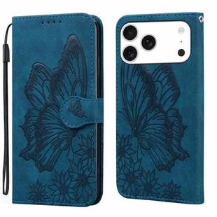 For iPhone 17 Pro Max Retro Skin Feel Butterflies Embossing Horizontal Flip Leather Phone Case(Blue)