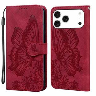 For iPhone 17 Pro Max Retro Skin Feel Butterflies Embossing Horizontal Flip Leather Phone Case(Red)