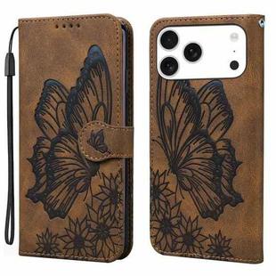 For iPhone 17 Pro Max Retro Skin Feel Butterflies Embossing Horizontal Flip Leather Phone Case(Brown)