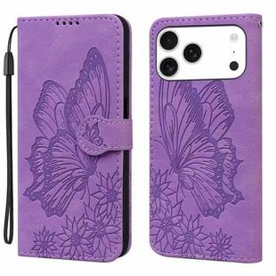 For iPhone 17 Pro Max Retro Skin Feel Butterflies Embossing Horizontal Flip Leather Phone Case(Purple)