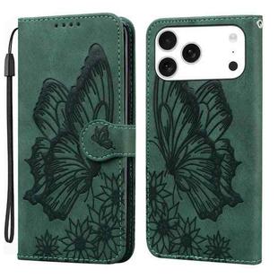 For iPhone 17 Pro Retro Skin Feel Butterflies Embossing Horizontal Flip Leather Phone Case(Green)